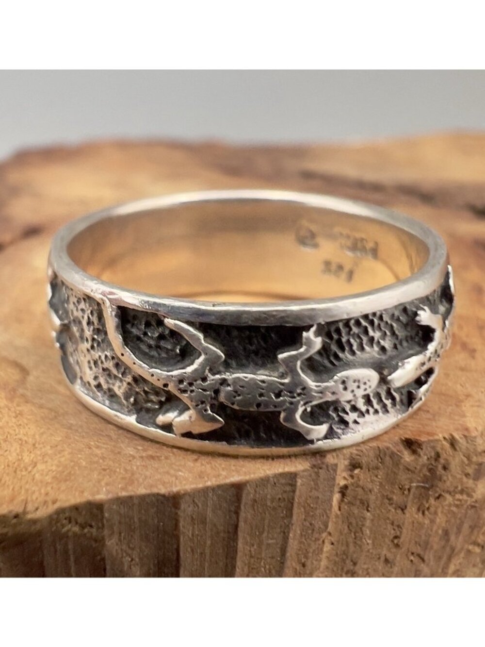 Vintage Sterling Silver Lizard Reptile Ring by Peter Stone Size 6